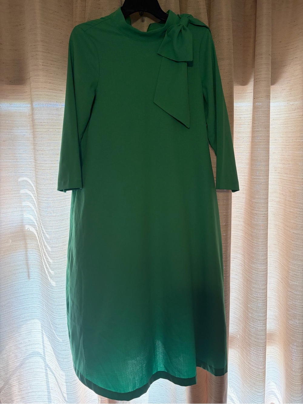 Dainty Jewells Emerald Green Midi Dress with Bow Neck